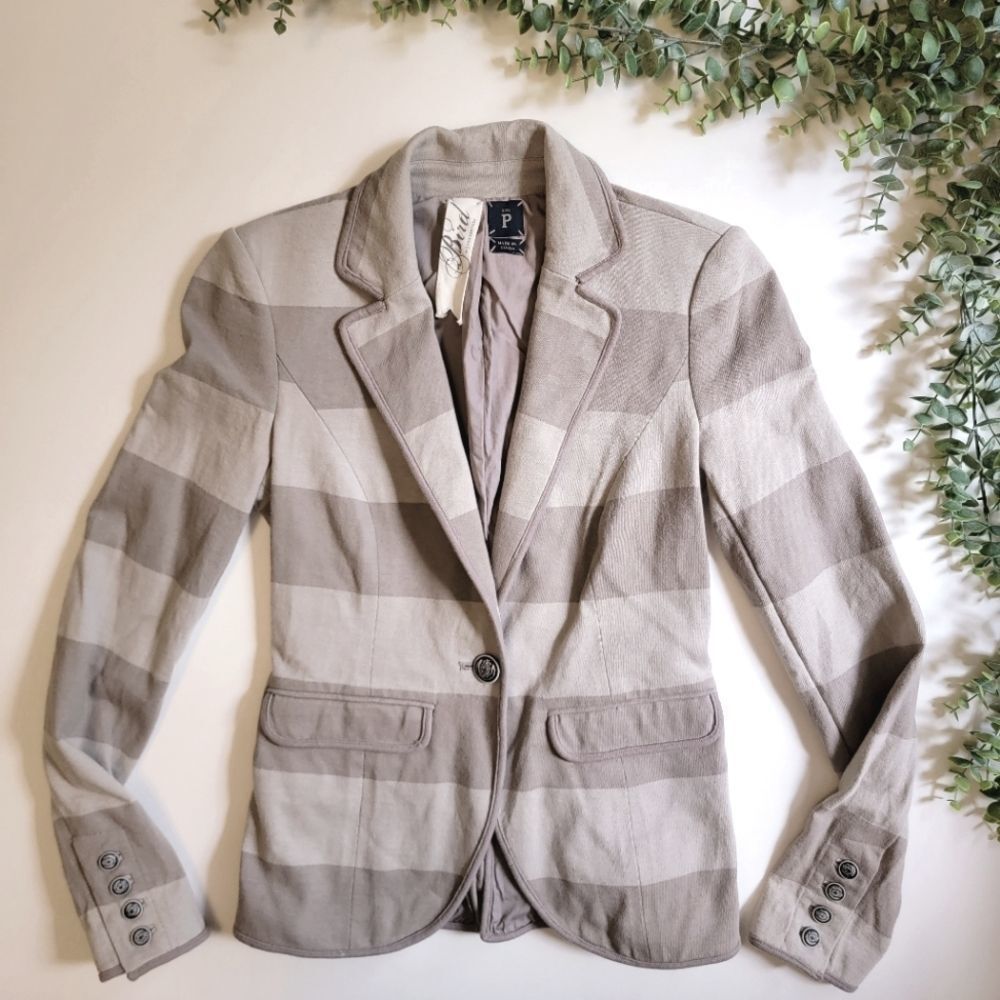 Bird By Juicy Couture Beige & Tan Stripe Stretch Blazer Jacket